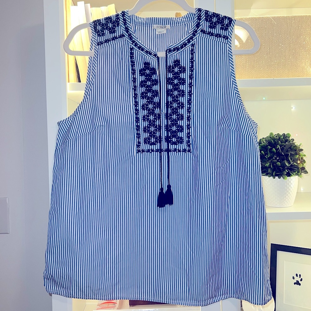 J Crew blue striped blouse 10